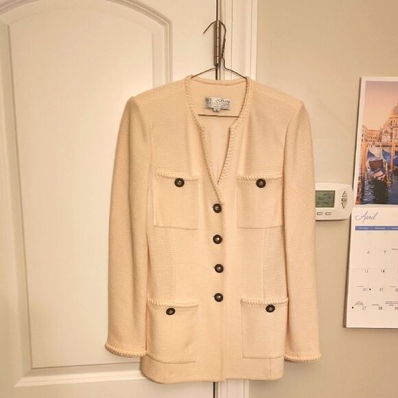 St. John Collection by Marie Gray Cream Blazer Jacket Decorative Buttons Size 6 - Picture 1 of 13